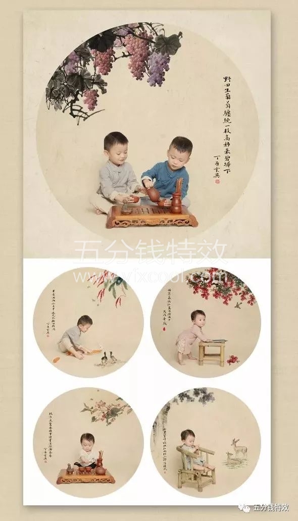 小编给大家分享一套2019新版儿童工笔画中国画古风童趣系列50款模板